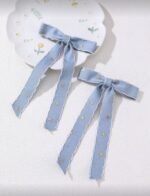Denim Long Tail Hair Bows - Image 3