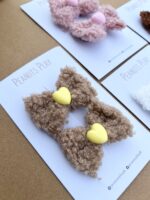Sherpa Fur Bow Pins with Heart Detailing - Image 3