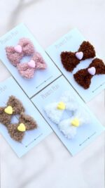 Sherpa Fur Bow Pins with Heart Detailing - Image 2