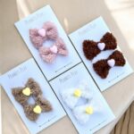 Sherpa Fur Bow Pins with Heart Detailing