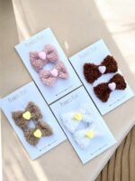Sherpa Fur Bow Pins with Heart Detailing