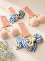 Daisy Bow & Pom Pom Hair Tie - Image 2