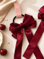 Burgundy Satin Long Tail Hair Tie - Image 2