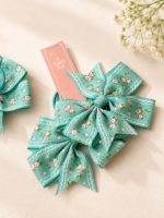 Sea Green Floral Bow Hair Tie - Image 3