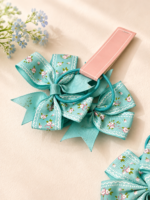 Sea Green Floral Bow Hair Tie - Image 2
