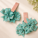 Sea Green Floral Bow Hair Tie