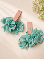 Sea Green Floral Bow Hair Tie