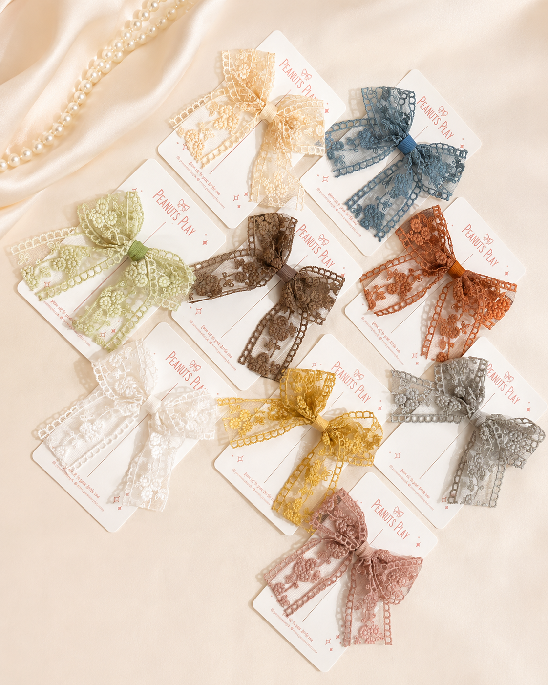 j (3) Vintage Lace Bow Clip - Image 1