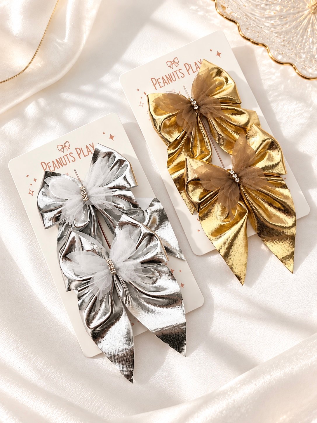 41 (2) Metallic Butterfly Bow Clips - Image 1